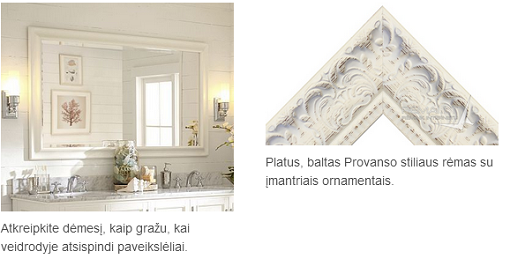 Platus, baltas Provanso stiliaus rėmas su įmantriais ornamentais